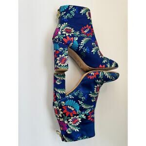 Joie Women's Size 37.5 Blue Floral Brocade Heeled Booties Zipper Ankle Boots